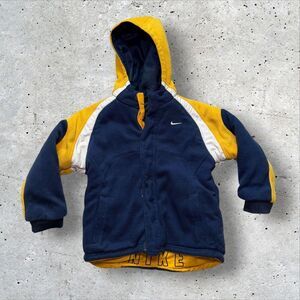 Kids Nike Hooded Jacket Yellow Blue Reversible Fleece Winter Coat Youth L y2k